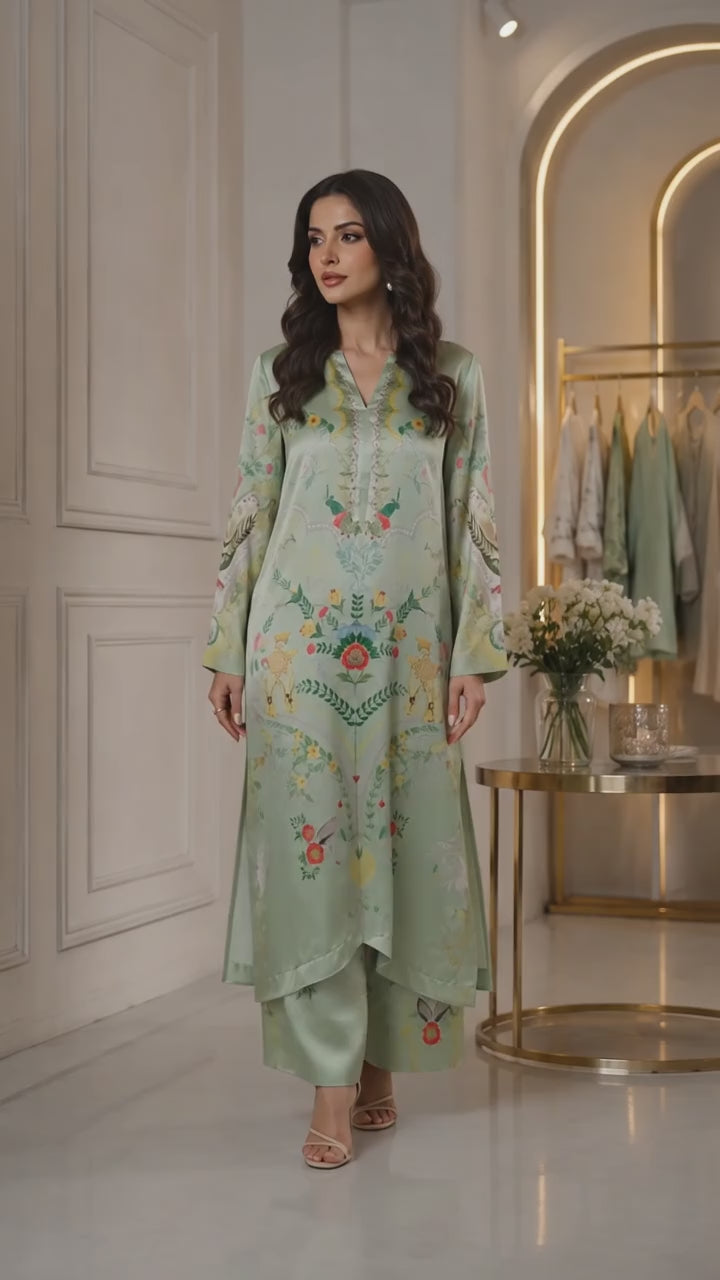 POPUS by MGM Textile – Pistachio Botanical Silk Tunic 2-Piece