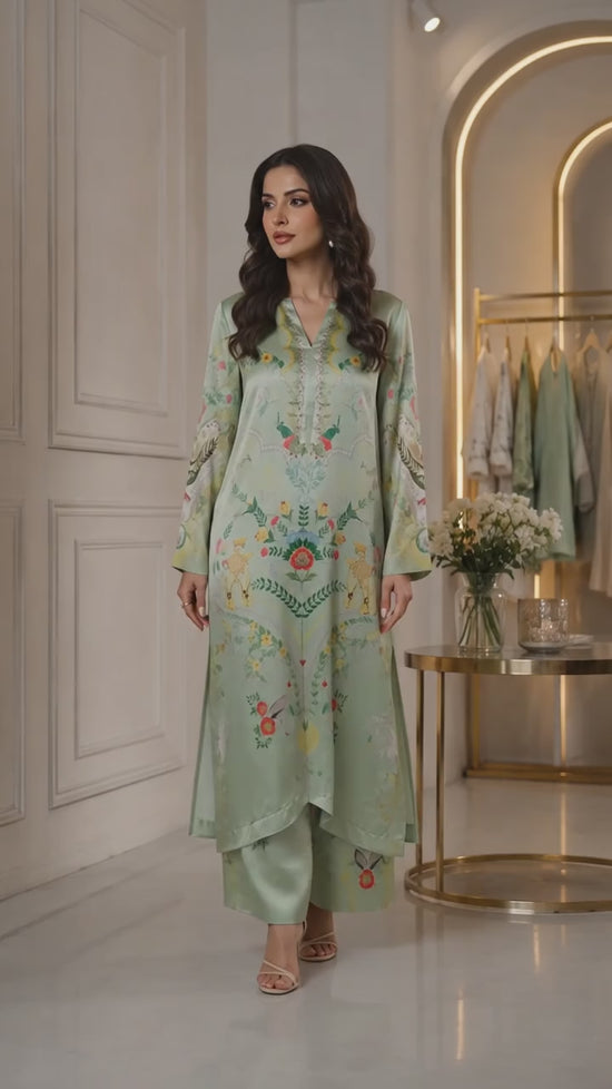 POPUS by MGM Textile – Pistachio Botanical Silk Tunic 2-Piece