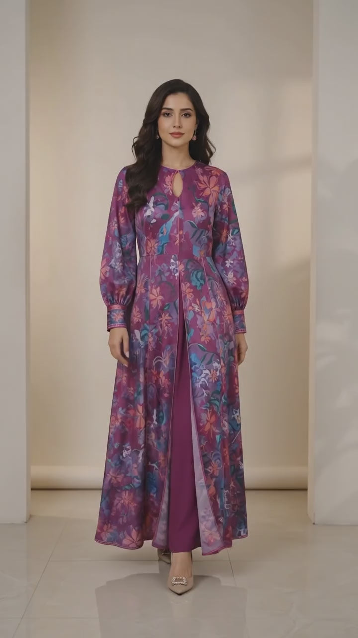 POPUS by MGM Textile – Plum Bloom Silk Kaftan Set